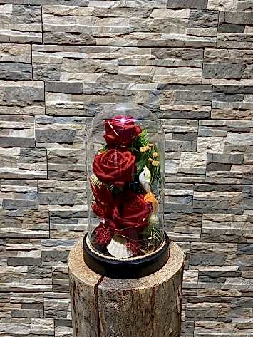  Işıklı Fanusta Yapay Gül 